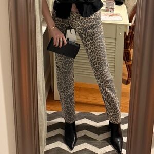 Zara Leopard Print Straight Leg Pants in Beige and Gray